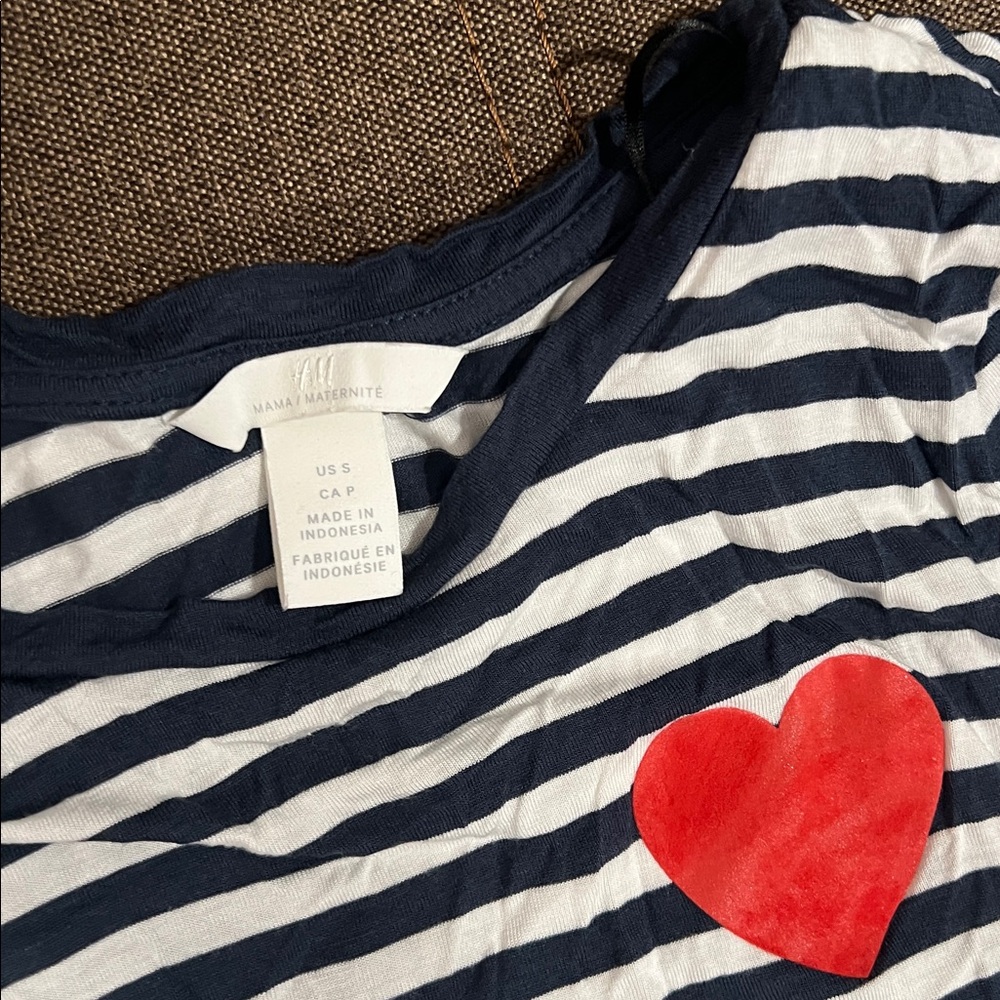 H&M Navy Striped Long Sleeve Shirt with Red Heart - Picture 2 of 3